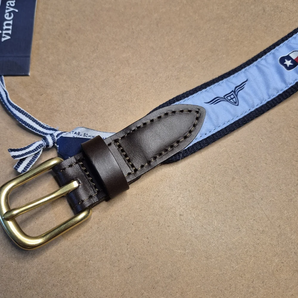 Vineyard Vines Kids Blue and Brown Belt with Gold Buckle